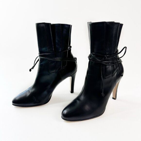 GUCCI Indya Pleated Bow Tie GG Boots Size 38 US 8 Black Leather Ankle Tie Strap - Picture 15 of 15